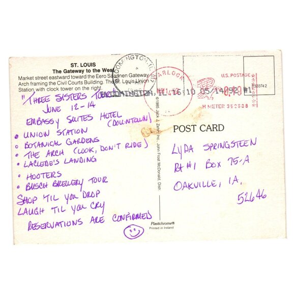 Vintage St Louis Downtown Arch Union Station Clock Tower Postcard 1985 Roadside - Picture 2 of 2